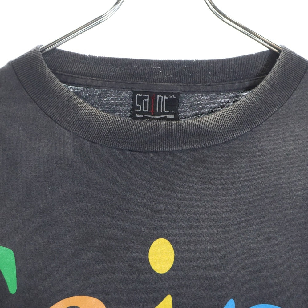 SAINT MICHAEL(セントマイケル) 25SS RAINBOW LS TEE VINTAGE加工 レインボーロゴプリント クルーネック 長袖Tシャツ カットソー ブラック SM-HR8-0000-032