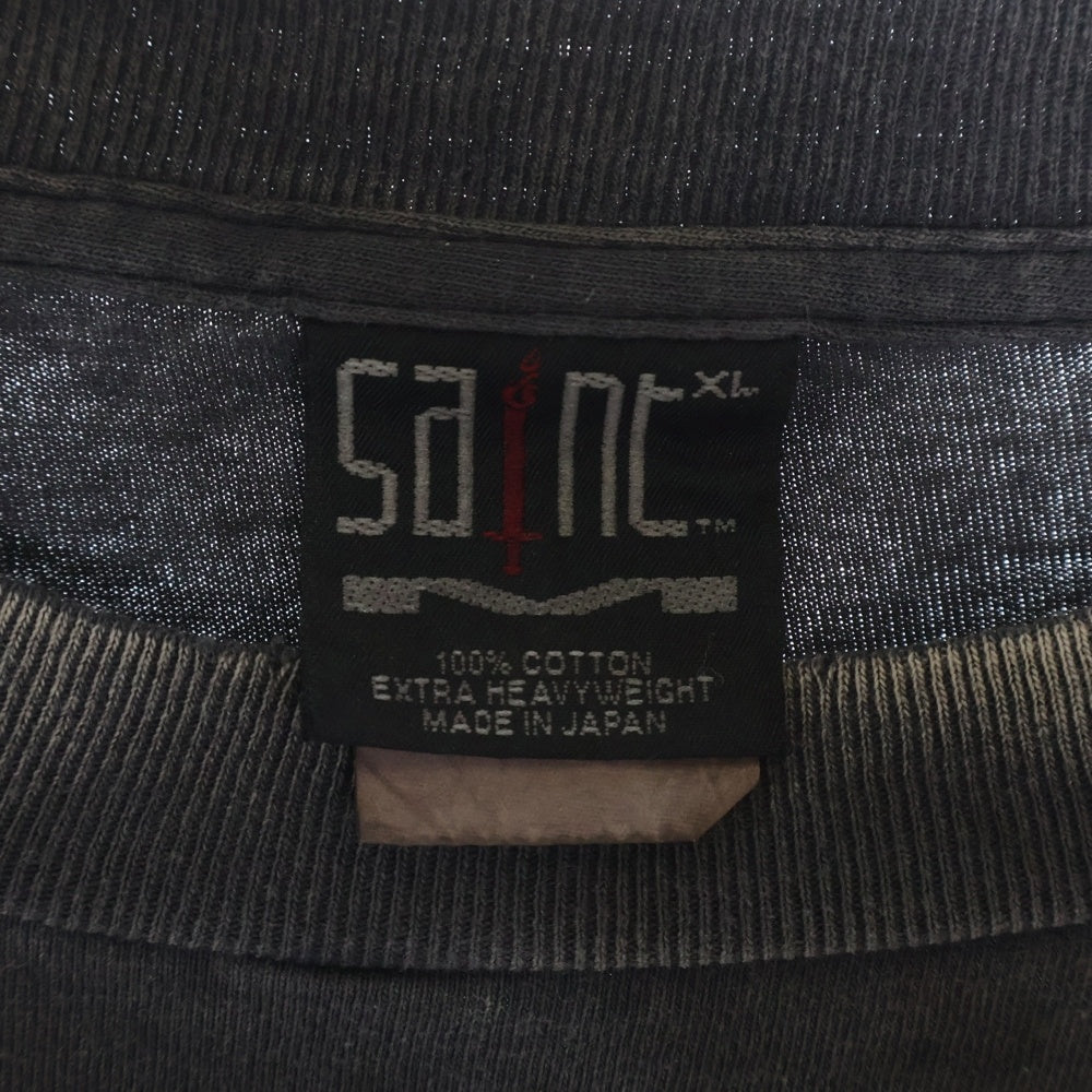SAINT MICHAEL(セントマイケル) 25SS RAINBOW LS TEE VINTAGE加工 レインボーロゴプリント クルーネック 長袖Tシャツ カットソー ブラック SM-HR8-0000-032