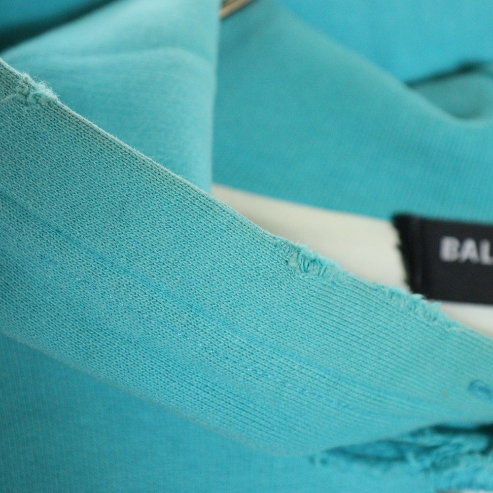 BALENCIAGA(バレンシアガ) 21SS Caps Destroyed Hoodie キャップス デストロイド加工スウェットプルオーバーパーカー ライトブルー 659403 TKVB6