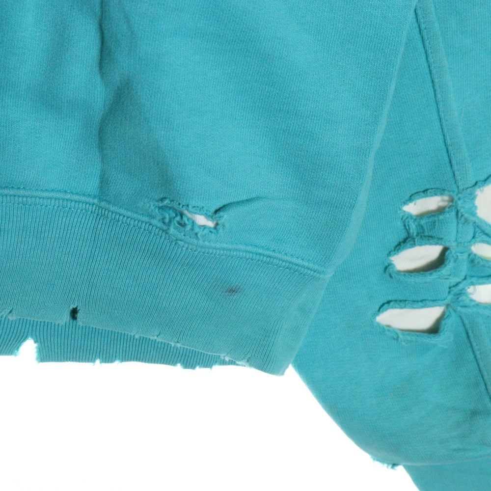 BALENCIAGA(バレンシアガ) 21SS Caps Destroyed Hoodie キャップス デストロイド加工スウェットプルオーバーパーカー ライトブルー 659403 TKVB6