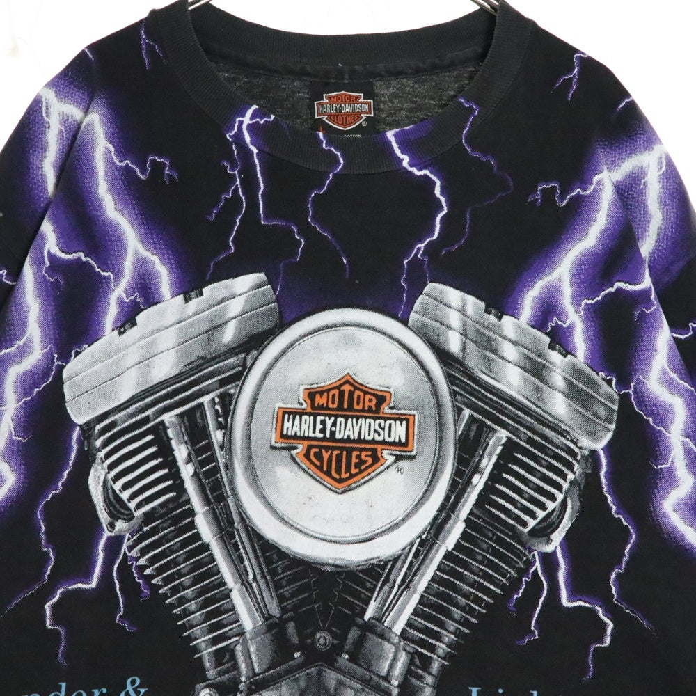 VINTAGE(ヴィンテージ) 90's HARLEY DAVIDSON THUNDER & LIGHTNING ハーレーダビッドソン サンダー&ライティング プリント半袖Tシャツ カットソー ブラック