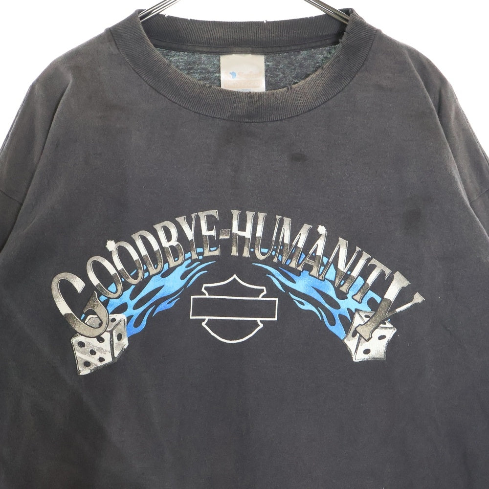 SAINT MICHAEL(セントマイケル) 24AW LS TEE BTFL BASTARS BLAC ヴィンテージ加工 両面アームプリント クルーネック 長袖Tシャツ ブラック SM-YS1-0000-013