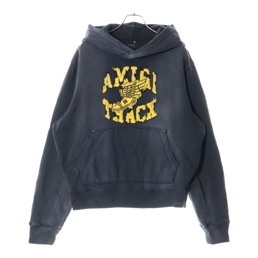 AMIRI(アミリ) 24AW TRACK HOODIE ウォッシュ加工 スウェットプルオーバーパーカー ブラック SRAMJYHD1003SMRBC0012