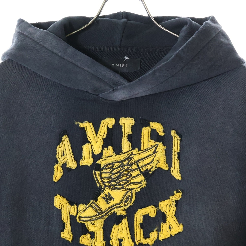 AMIRI(アミリ) 24AW TRACK HOODIE ウォッシュ加工 スウェットプルオーバーパーカー ブラック SRAMJYHD1003SMRBC0012