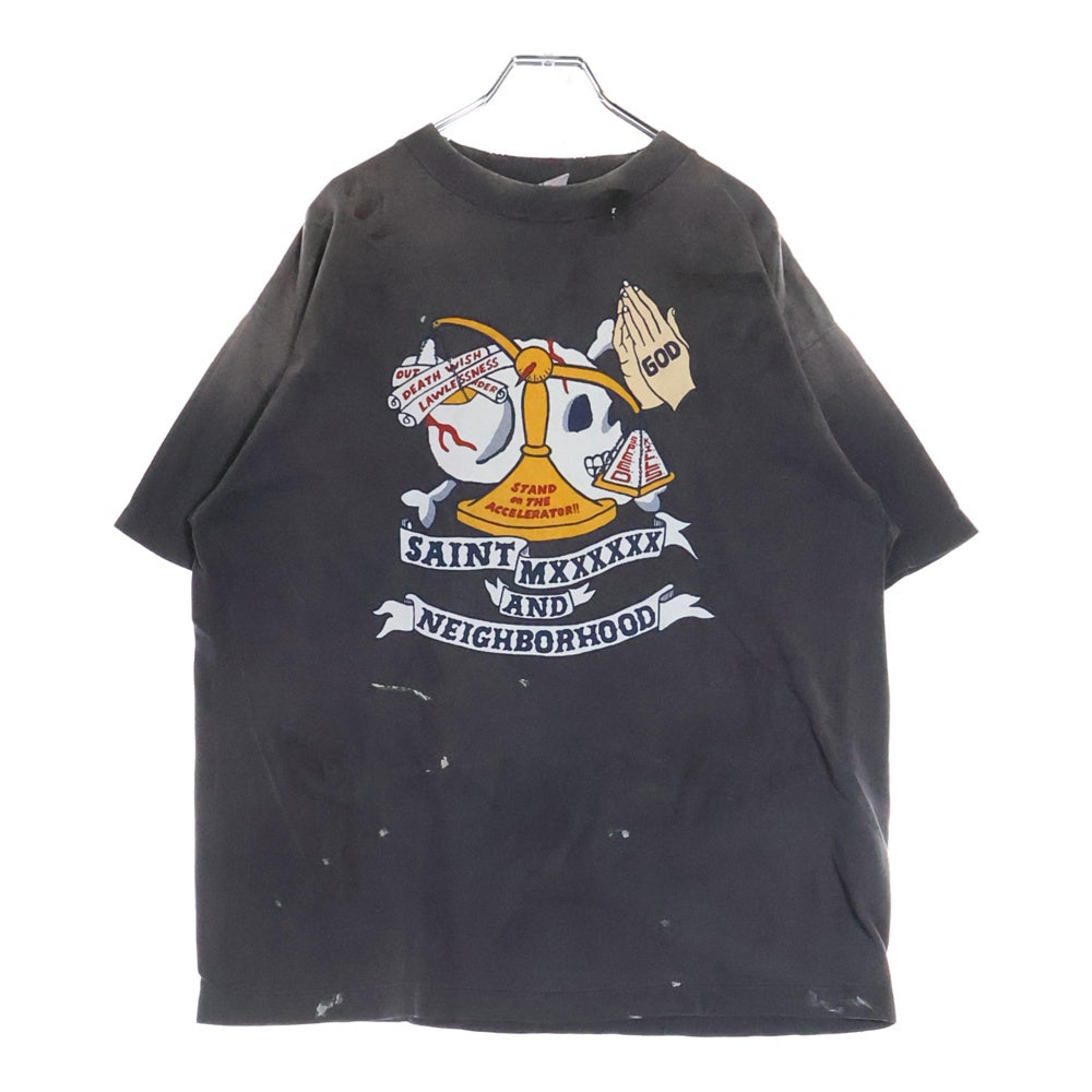 SAINT MICHAEL(セントマイケル) ×Neighborhood ×ネイバーフッド ヴィンテージ加工 半袖Tシャツ カットソー グレー SM-HR3-0000-C68
