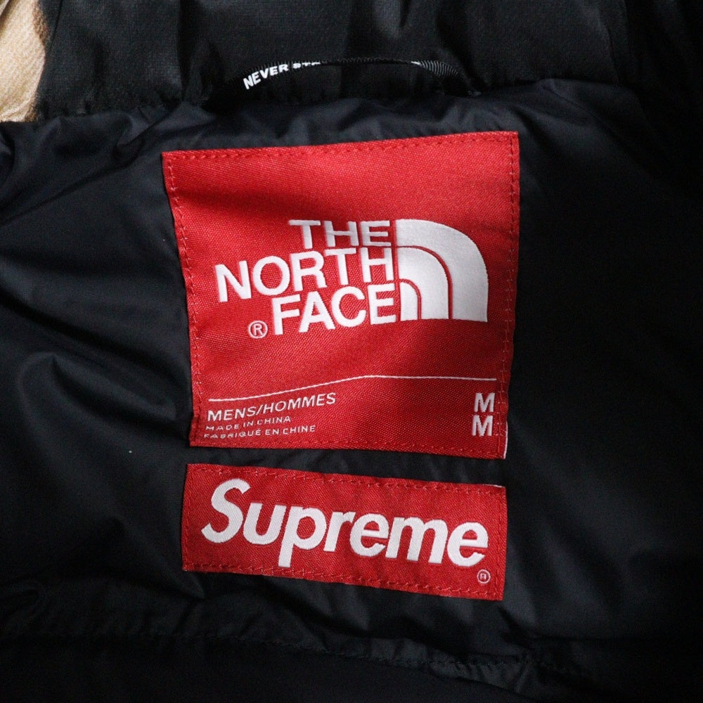 SUPREME(シュプリーム) 21AW ×THE NORTH FACE Bleached Denim Print Nuptse Jacket ND52100I ノースフェイス ブリーチデニムプリントヌプシダウンジャケット ブラック/ブラウン