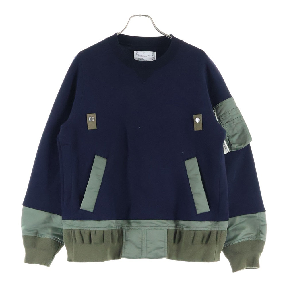 Sacai(サカイ) 22SS Nylon Twill Mix Sponge Sweat Pullover ナイロンツイルックススウェットシャツ ネイビー/カーキ 22-02786M