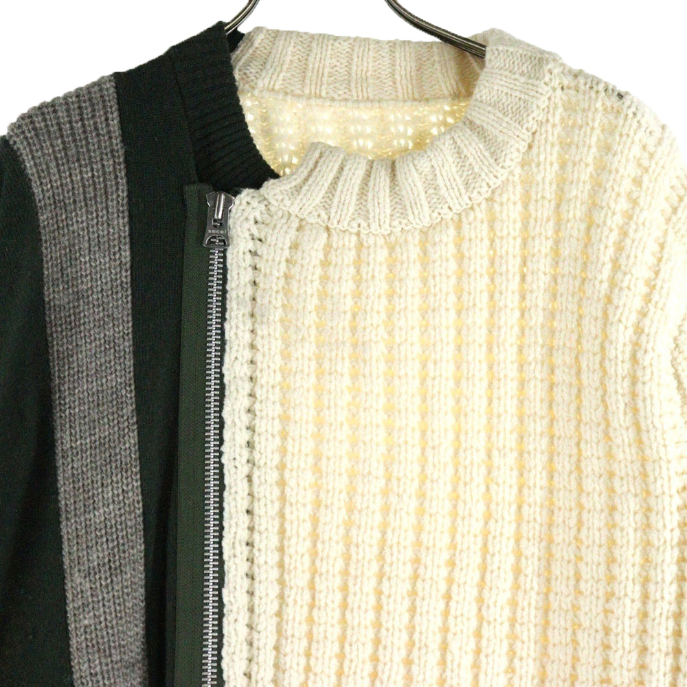 Sacai(サカイ) Wool Knit Blouson フロントジップ付き ウールニットブルゾン ホワイト/グレー 20-02406M