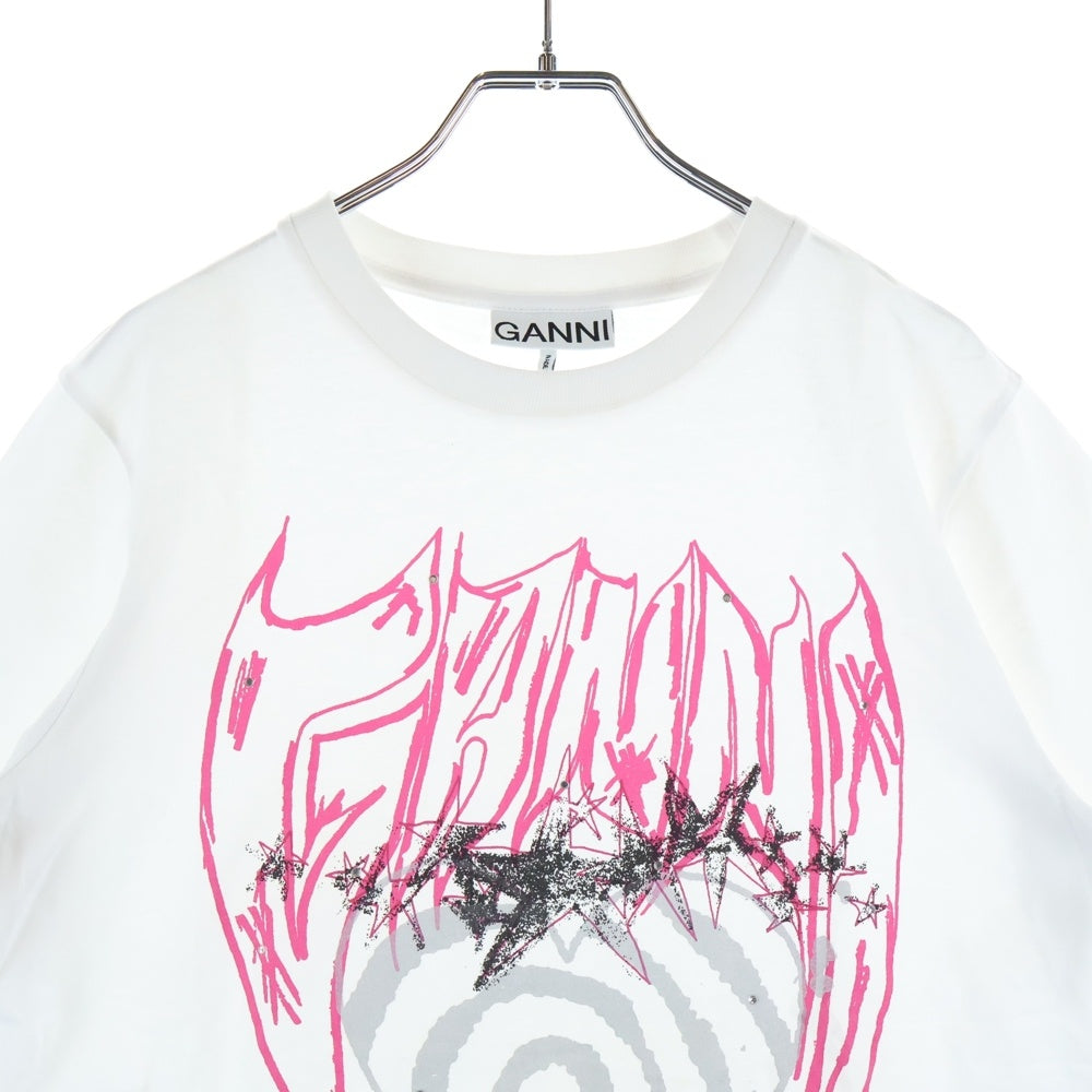 GANNI(ガニー) 24SS Basic Jersey Elements Relaxed T-Shirt プリント 半袖Tシャツ ホワイト T3832 レディース