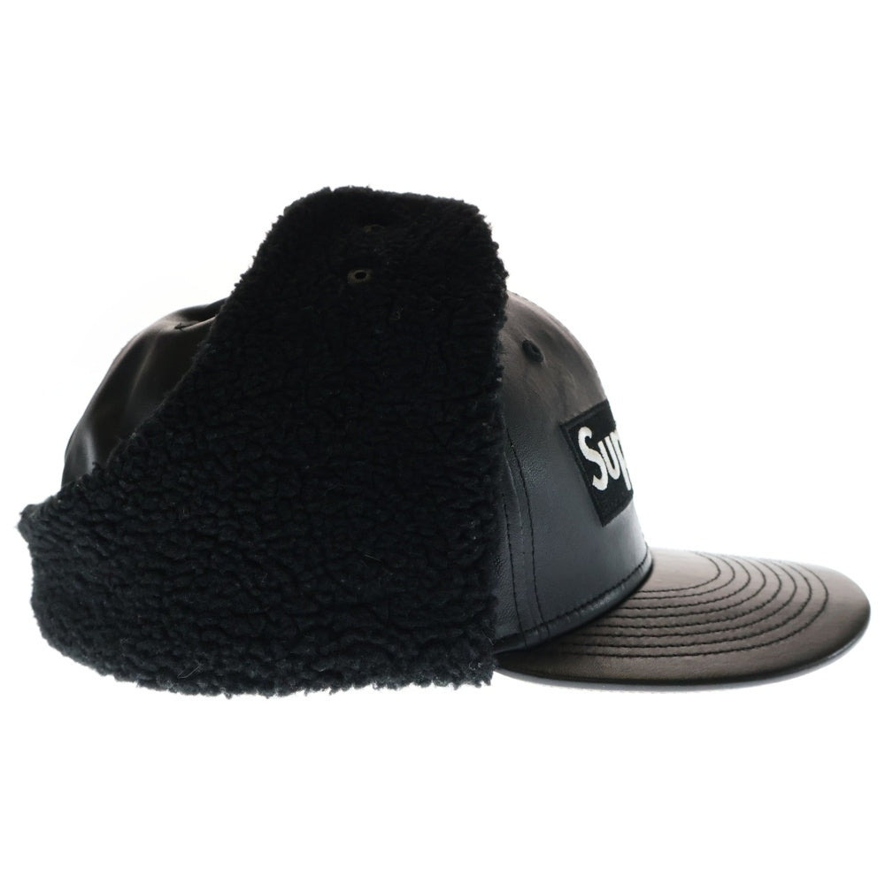 SUPREME(シュプリーム) 22AW×NEW ERA Leather Earflap Box Logo レザー イヤーフラップ ボックスロゴ フライトキャップ 帽子 ブラック