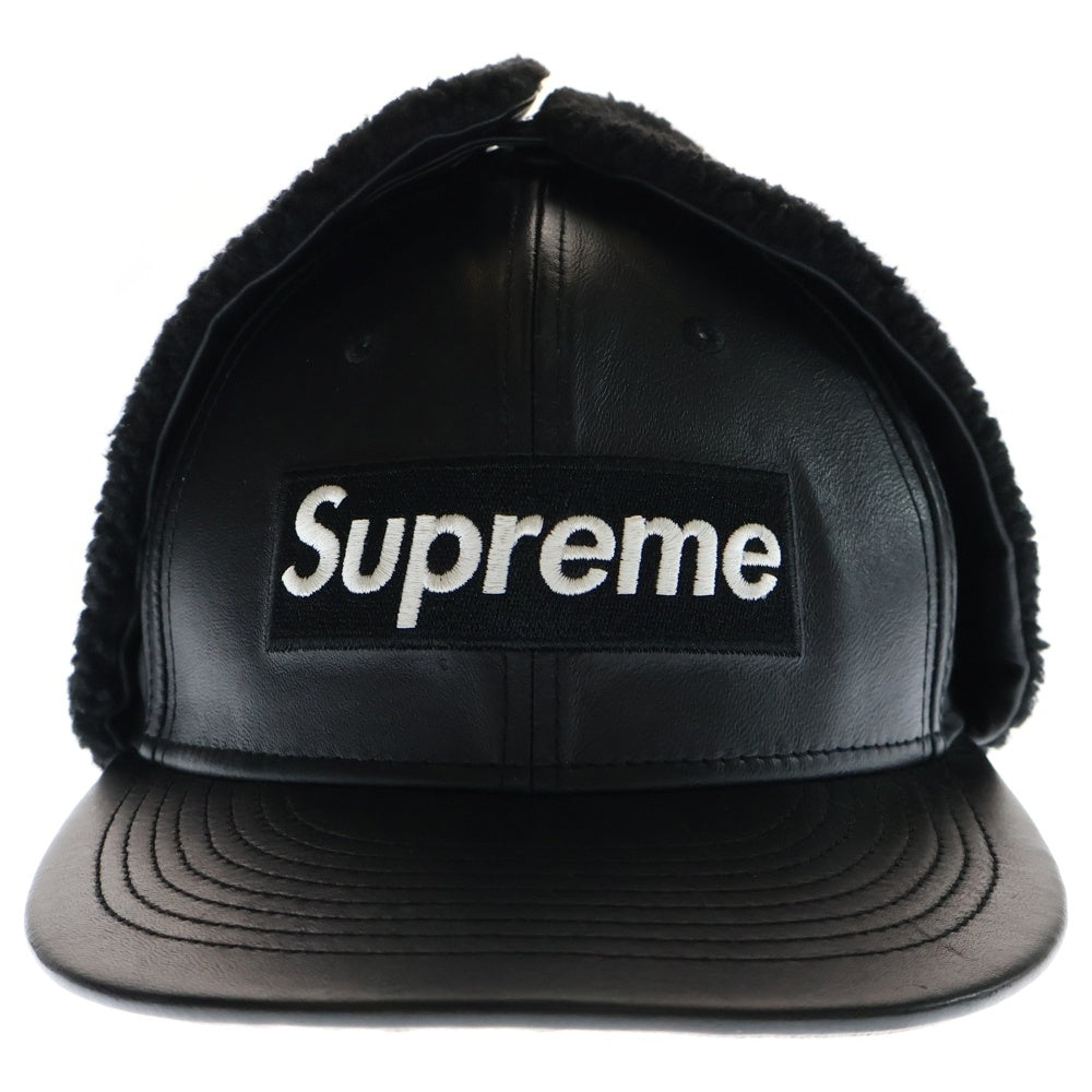 SUPREME(シュプリーム) 22AW×NEW ERA Leather Earflap Box Logo レザー イヤーフラップ ボックスロゴ フライトキャップ 帽子 ブラック