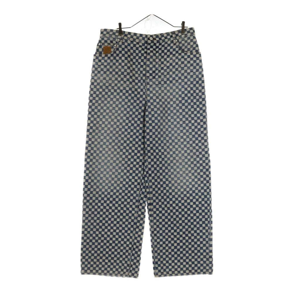 LOUIS VUITTON(ルイヴィトン) 25AW ダミエ ワイドレッグジーンズ レザーパッチ 5ポケットデニム インディゴ