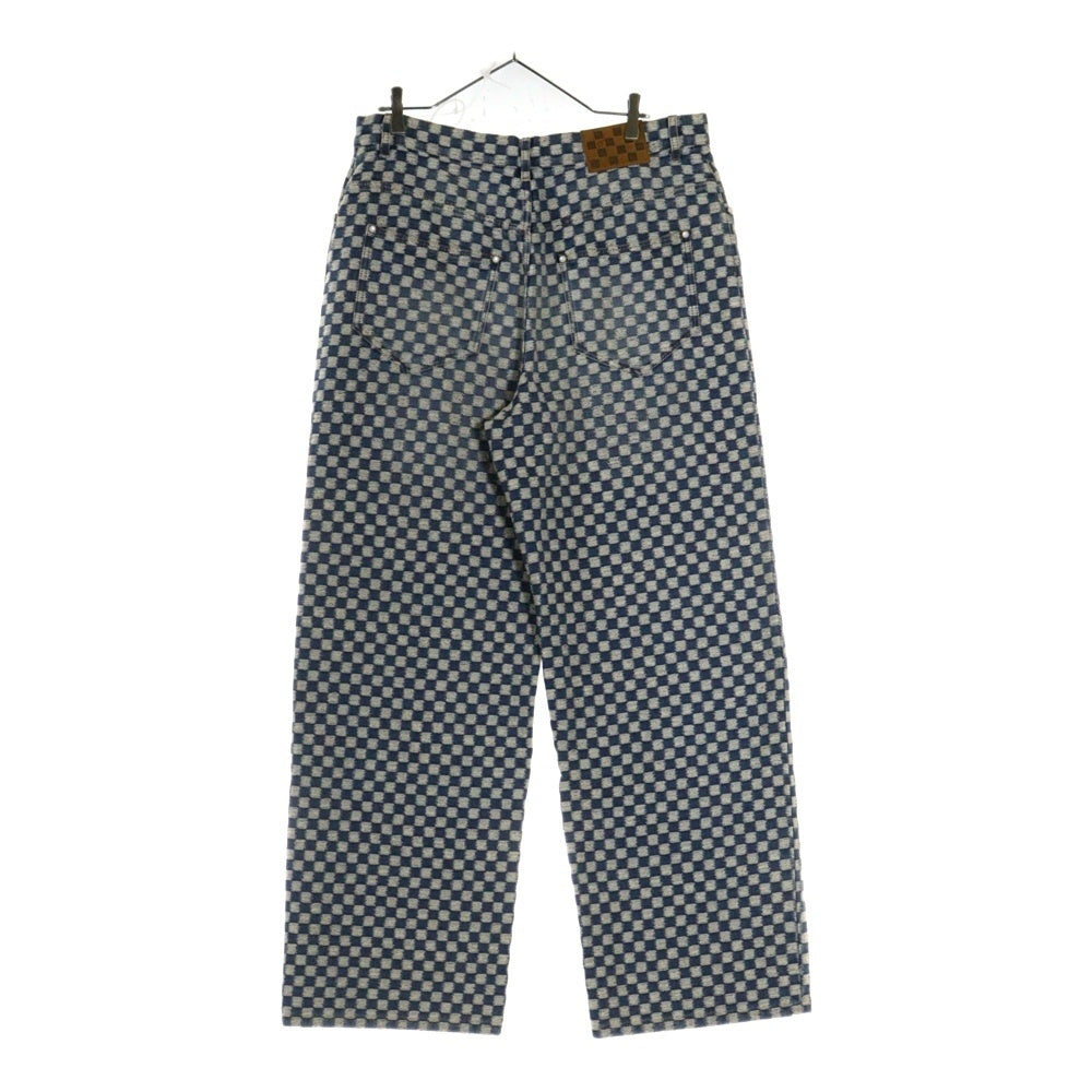 LOUIS VUITTON(ルイヴィトン) 25AW ダミエ ワイドレッグジーンズ レザーパッチ 5ポケットデニム インディゴ