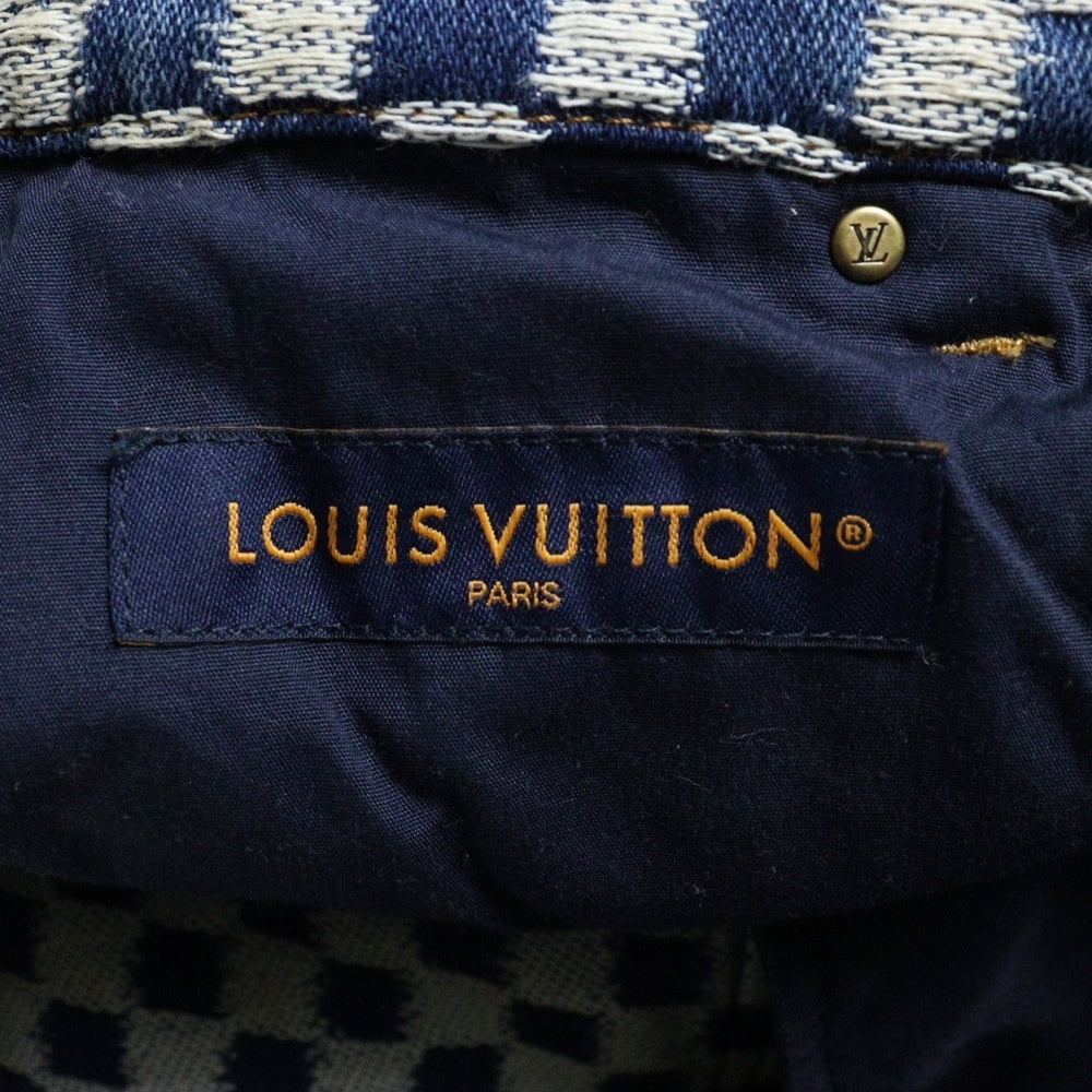 LOUIS VUITTON(ルイヴィトン) 25AW ダミエ ワイドレッグジーンズ レザーパッチ 5ポケットデニム インディゴ