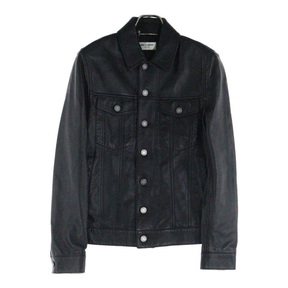 SAINT LAURENT PARIS(サンローランパリ) スムースレザー デニムスタイル ボタンジャケット ブラック 529949 YC2OC