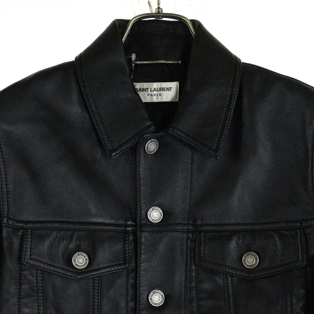 SAINT LAURENT PARIS(サンローランパリ) スムースレザー デニムスタイル ボタンジャケット ブラック 529949 YC2OC