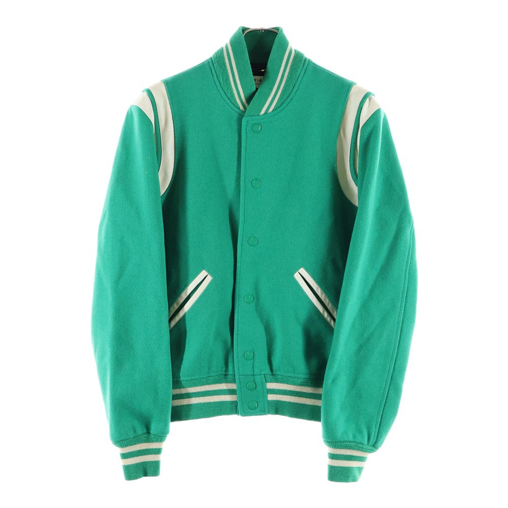 SAINT LAURENT PARIS(サンローランパリ) 14AW Teddy Jacket テディジャケット レザートリムウールスタジアムジャケット スタジャン グリーン 354718 Y180W
