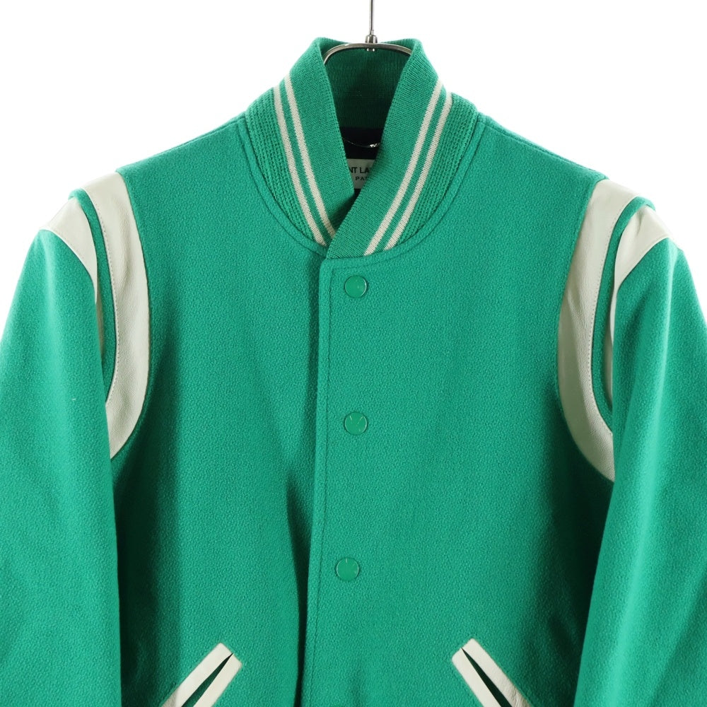 SAINT LAURENT PARIS(サンローランパリ) 14AW Teddy Jacket テディジャケット レザートリムウールスタジアムジャケット スタジャン グリーン 354718 Y180W