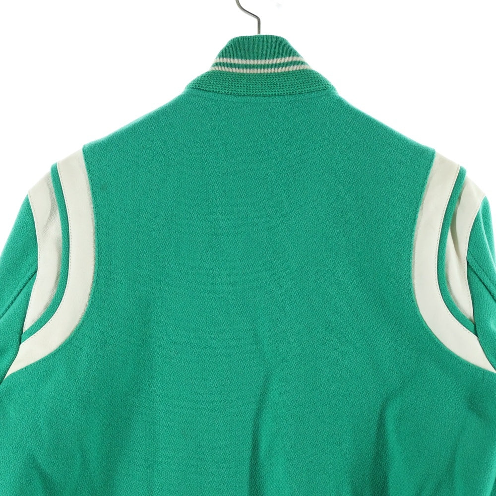 SAINT LAURENT PARIS(サンローランパリ) 14AW Teddy Jacket テディジャケット レザートリムウールスタジアムジャケット スタジャン グリーン 354718 Y180W