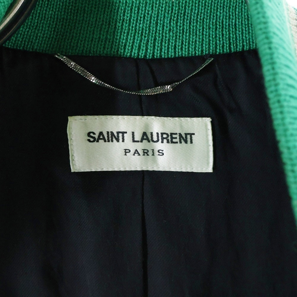 SAINT LAURENT PARIS(サンローランパリ) 14AW Teddy Jacket テディジャケット レザートリムウールスタジアムジャケット スタジャン グリーン 354718 Y180W