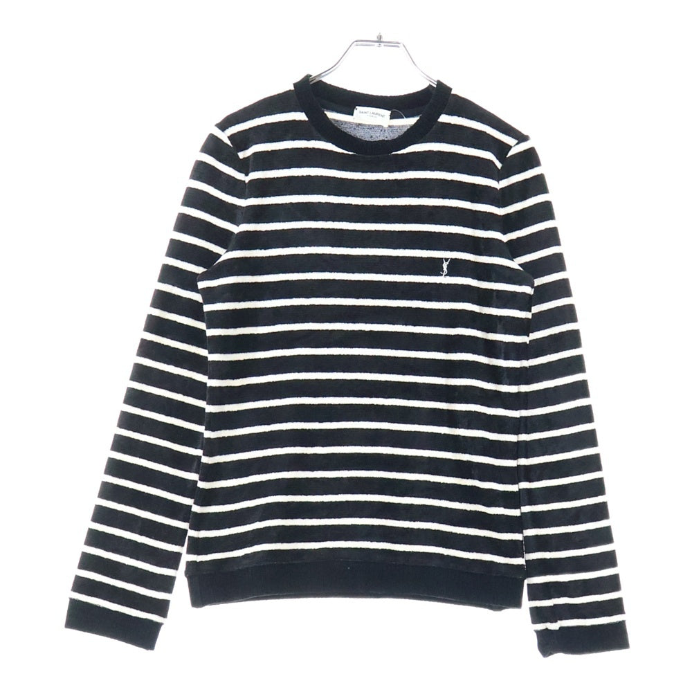 SAINT LAURENT PARIS(サンローランパリ) 20AW YSL刺繍 パイル地ボーダークルーネックシャツ レディース ブラック/ホワイト 634758 YBUC2