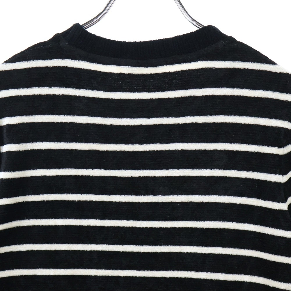 SAINT LAURENT PARIS(サンローランパリ) 20AW YSL刺繍 パイル地ボーダークルーネックシャツ レディース ブラック/ホワイト 634758 YBUC2