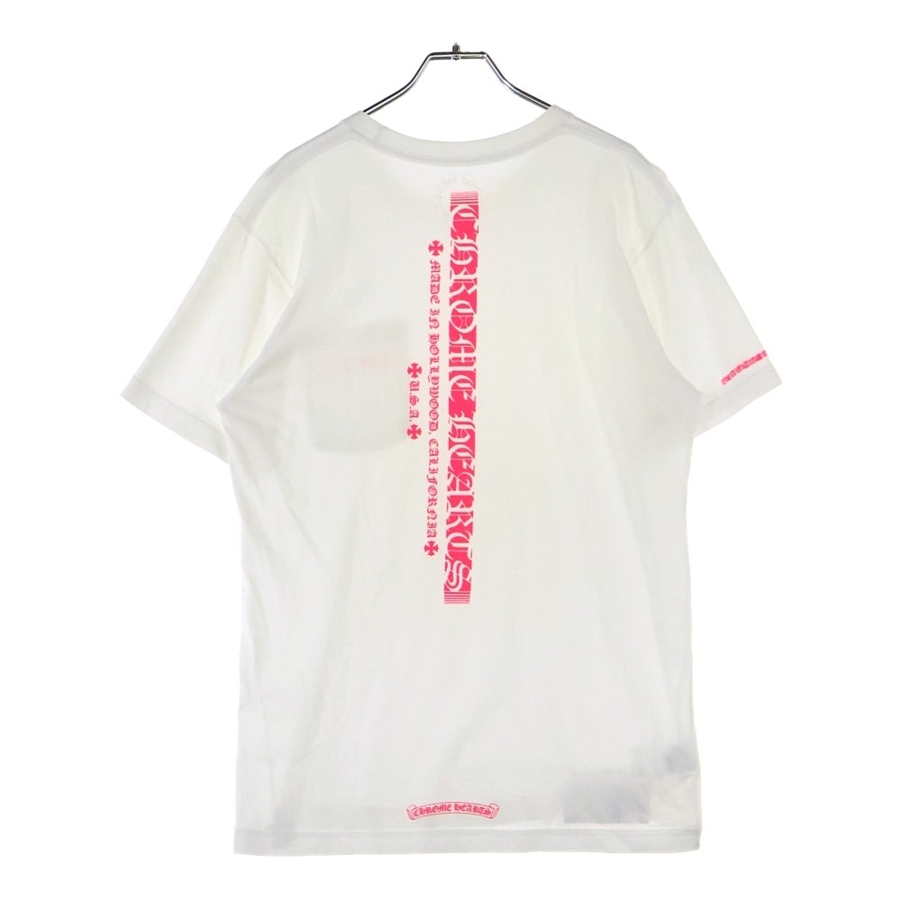 CHROME HEARTS(クロムハーツ) Neon Pink Stripe Logo Tee ネオンピンク ストライプロゴプリント クルーネック半袖Tシャツ カットソー ホワイト/ピンク