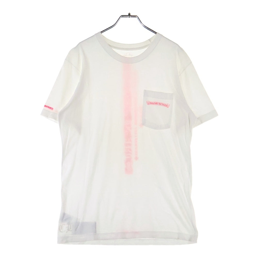 CHROME HEARTS(クロムハーツ) Neon Pink Stripe Logo Tee ネオンピンク ストライプロゴプリント クルーネック半袖Tシャツ カットソー ホワイト/ピンク