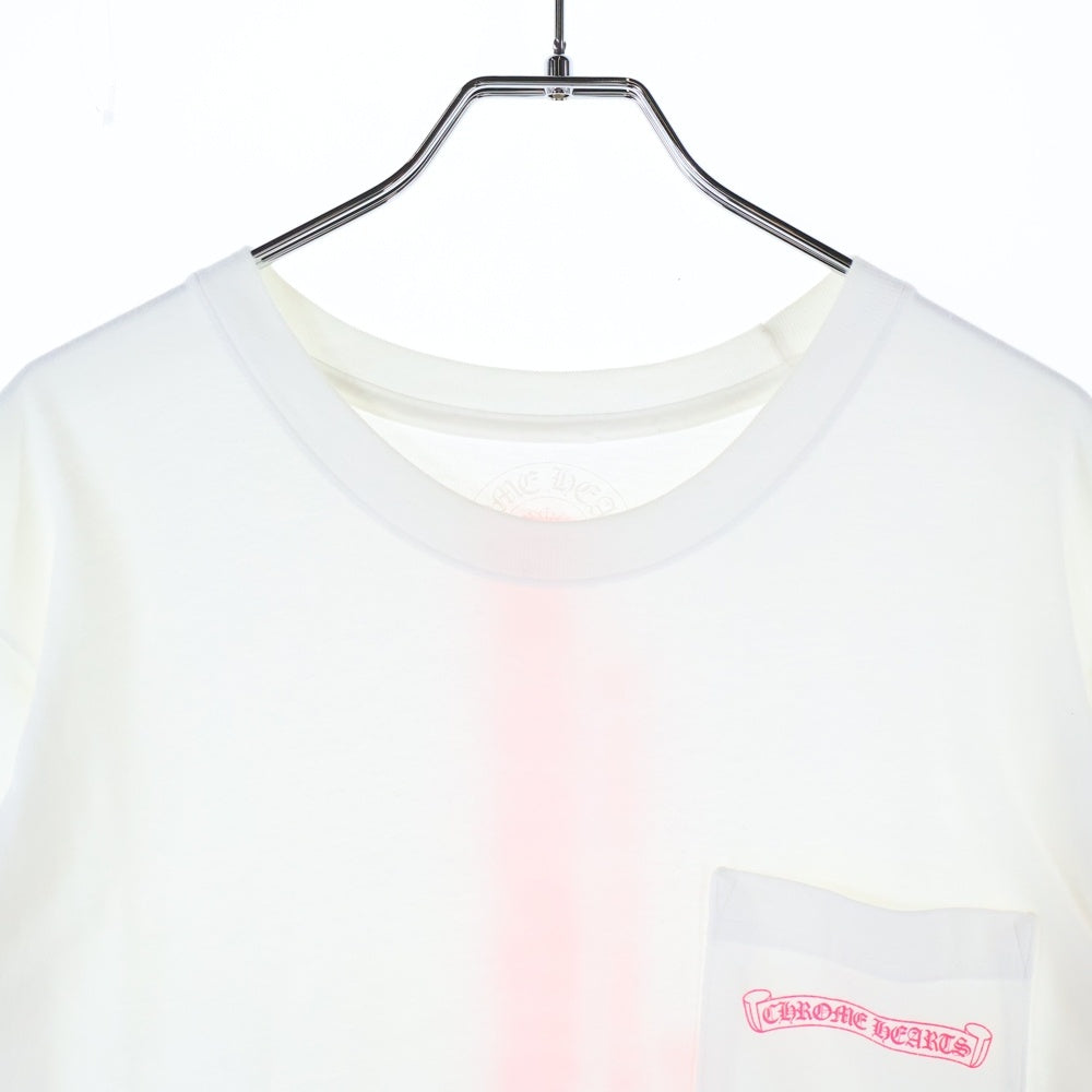 CHROME HEARTS(クロムハーツ) Neon Pink Stripe Logo Tee ネオンピンク ストライプロゴプリント クルーネック半袖Tシャツ カットソー ホワイト/ピンク