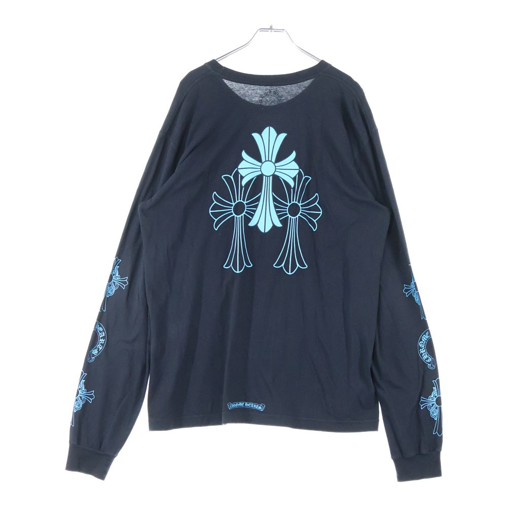 CHROME HEARTS(クロムハーツ) Triple Cross Logo L/S Tee トリプルクロスロゴ クルーネック 長袖Tシャツ ブラック/ブルー