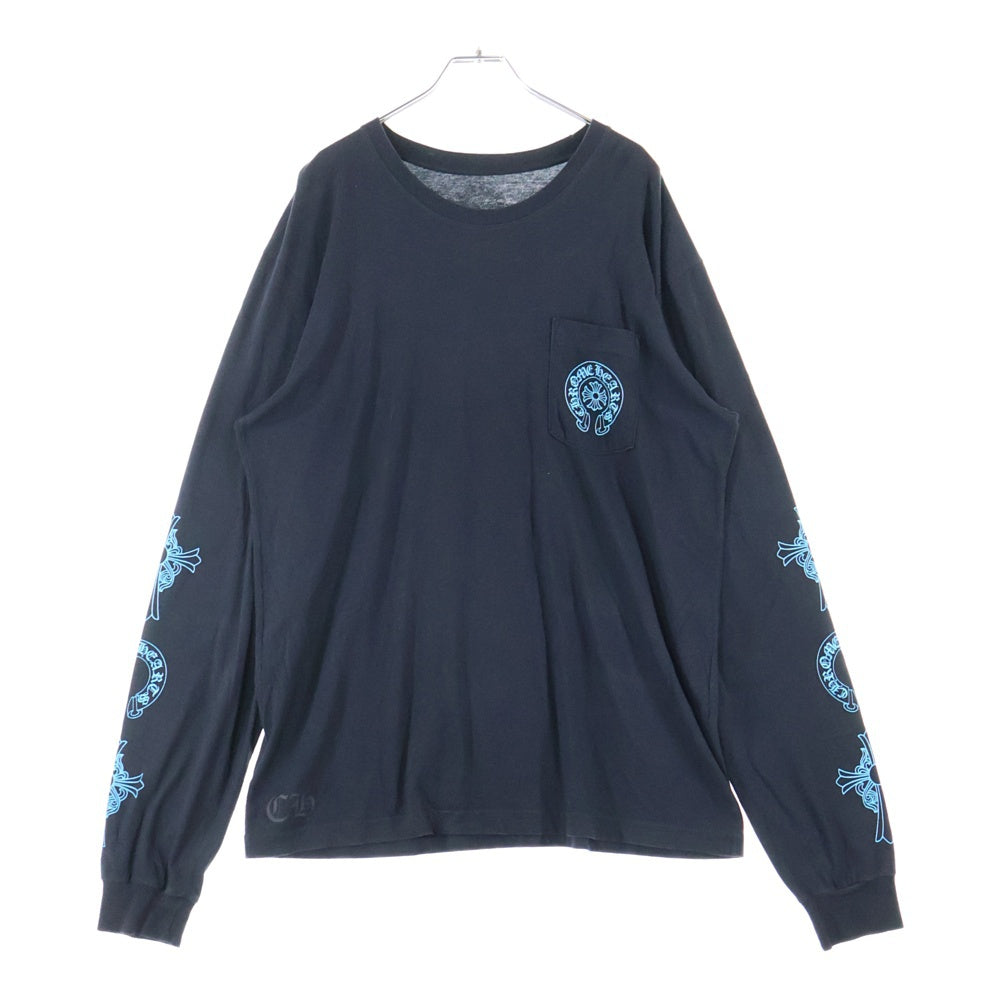CHROME HEARTS(クロムハーツ) Triple Cross Logo L/S Tee トリプルクロスロゴ クルーネック 長袖Tシャツ ブラック/ブルー