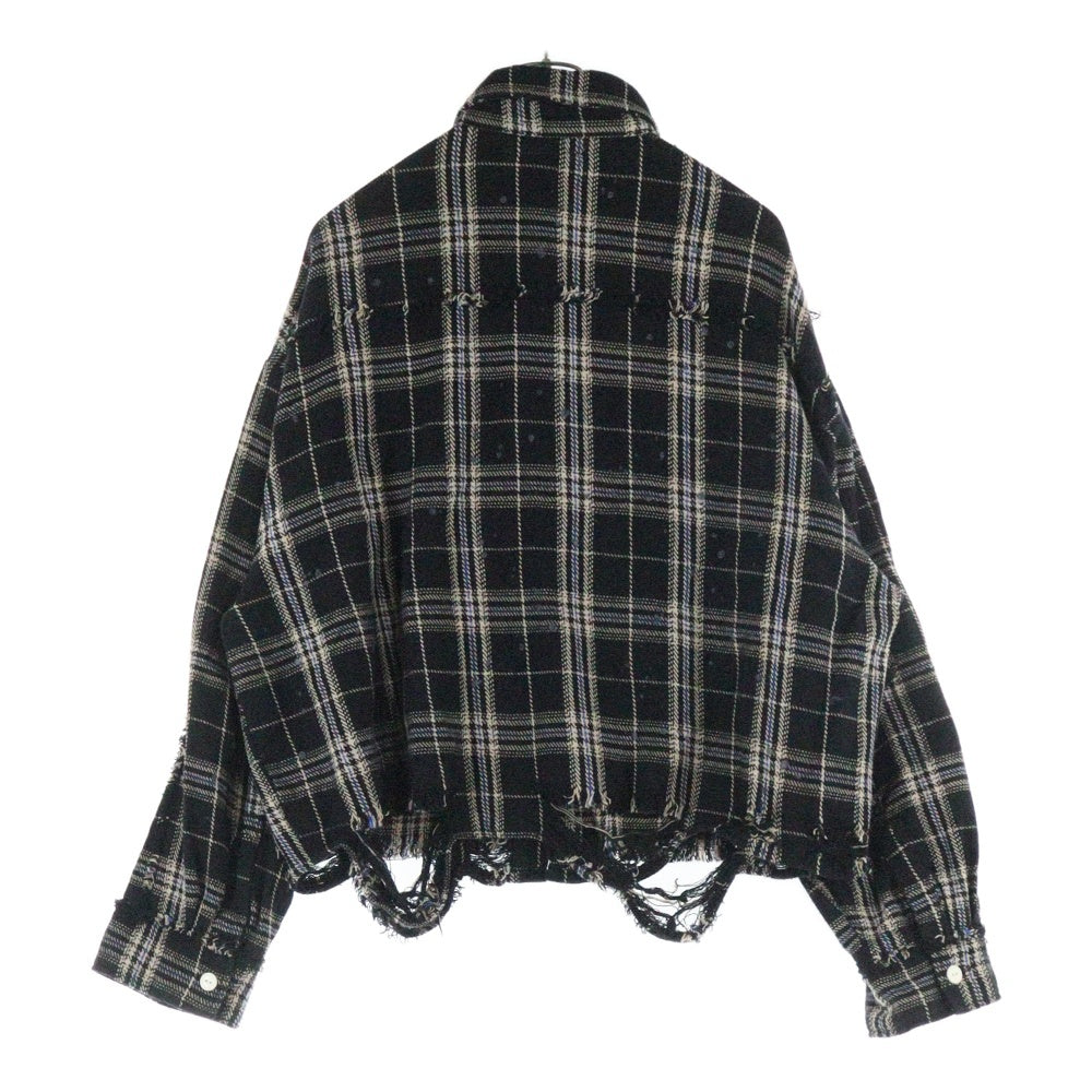 Danke Schon(ダンケシェーン) ネルシャツ ダメージ加工 チェック柄 長袖シャツ ブラック 25S-SHL042-DS