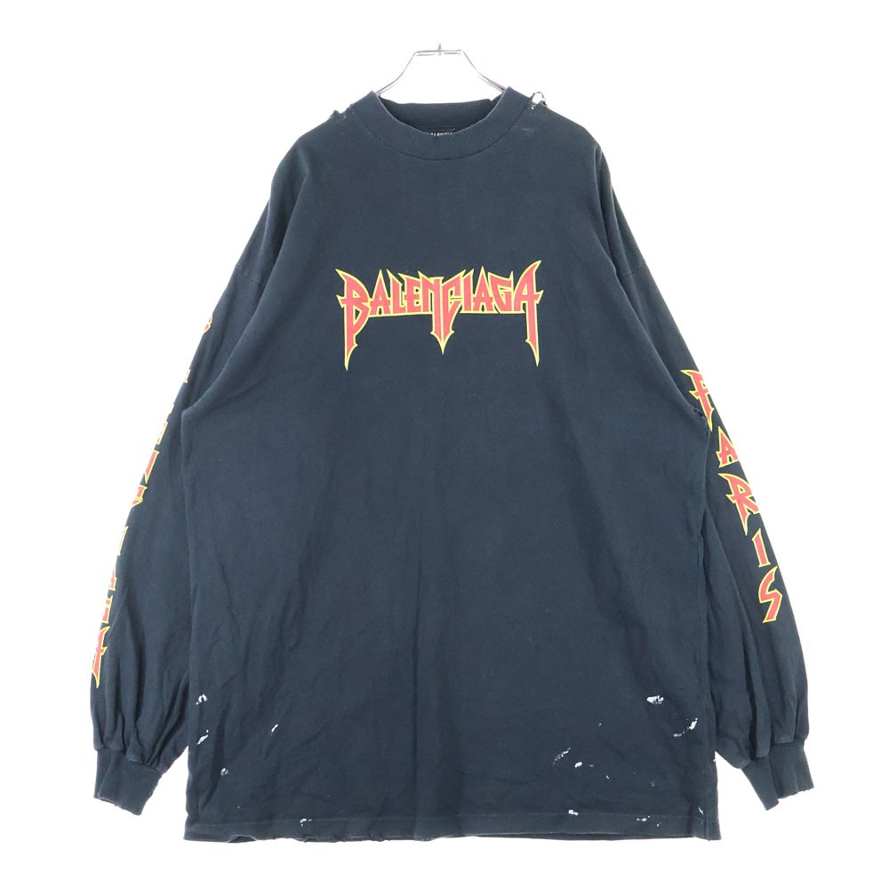 BALENCIAGA(バレンシアガ) Metal Oversized Long Sleeve Tee メタルロゴ オーバーサイズ長袖Tシャツ カットソー ブラック693949 TMV88