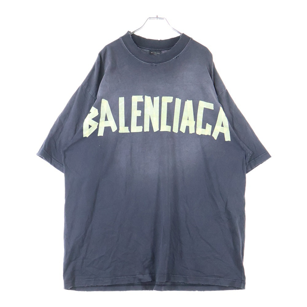 BALENCIAGA(バレンシアガ) 23SS Tape Type T-Shirt テープロゴ ダメージ加工半袖Tシャツ ブラック 739784 TOVA9