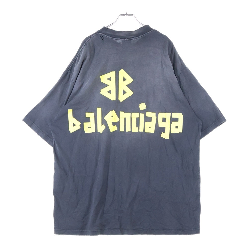BALENCIAGA(バレンシアガ) 23SS Tape Type T-Shirt テープロゴ ダメージ加工半袖Tシャツ ブラック 739784 TOVA9