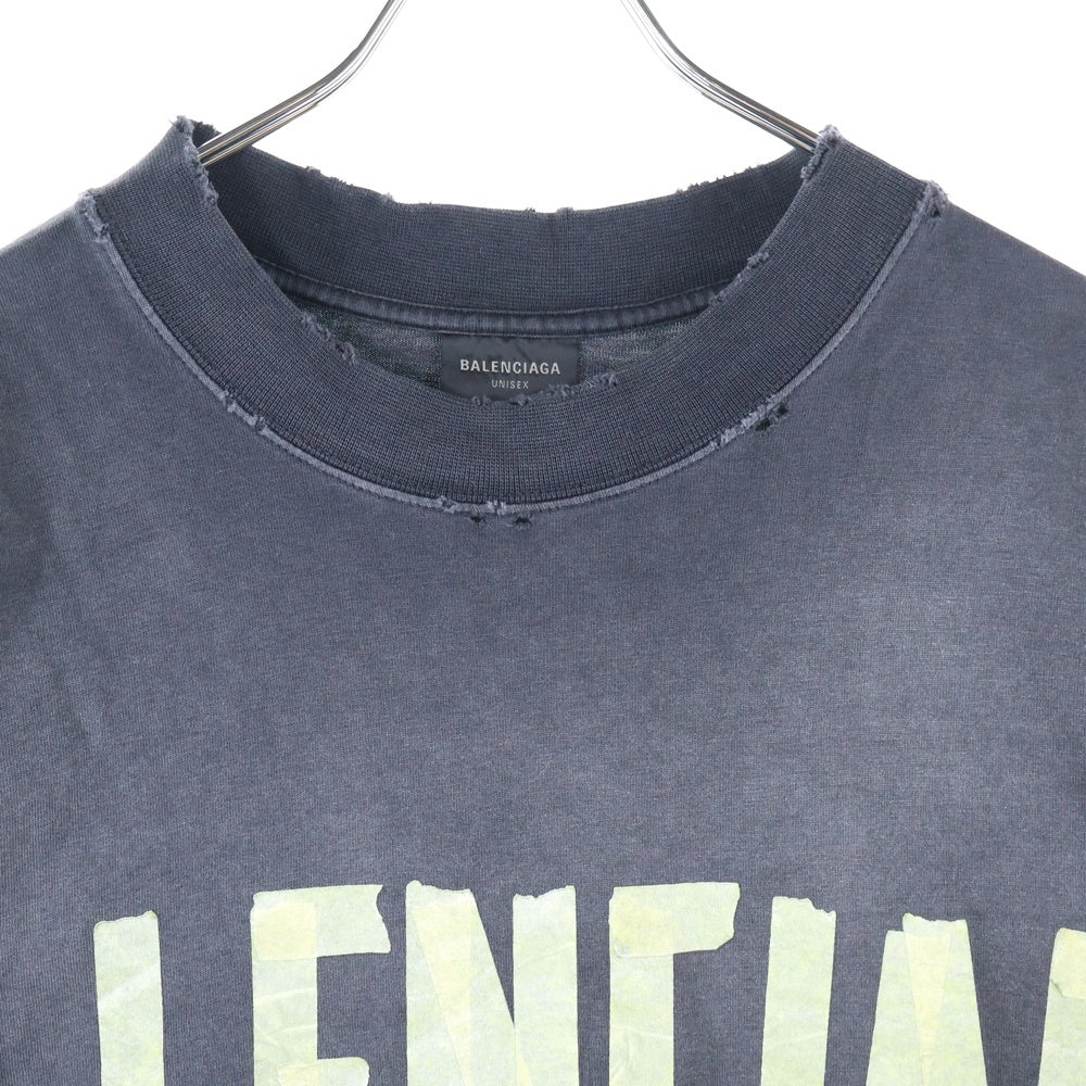 BALENCIAGA(バレンシアガ) 23SS Tape Type T-Shirt テープロゴ ダメージ加工半袖Tシャツ ブラック 739784 TOVA9