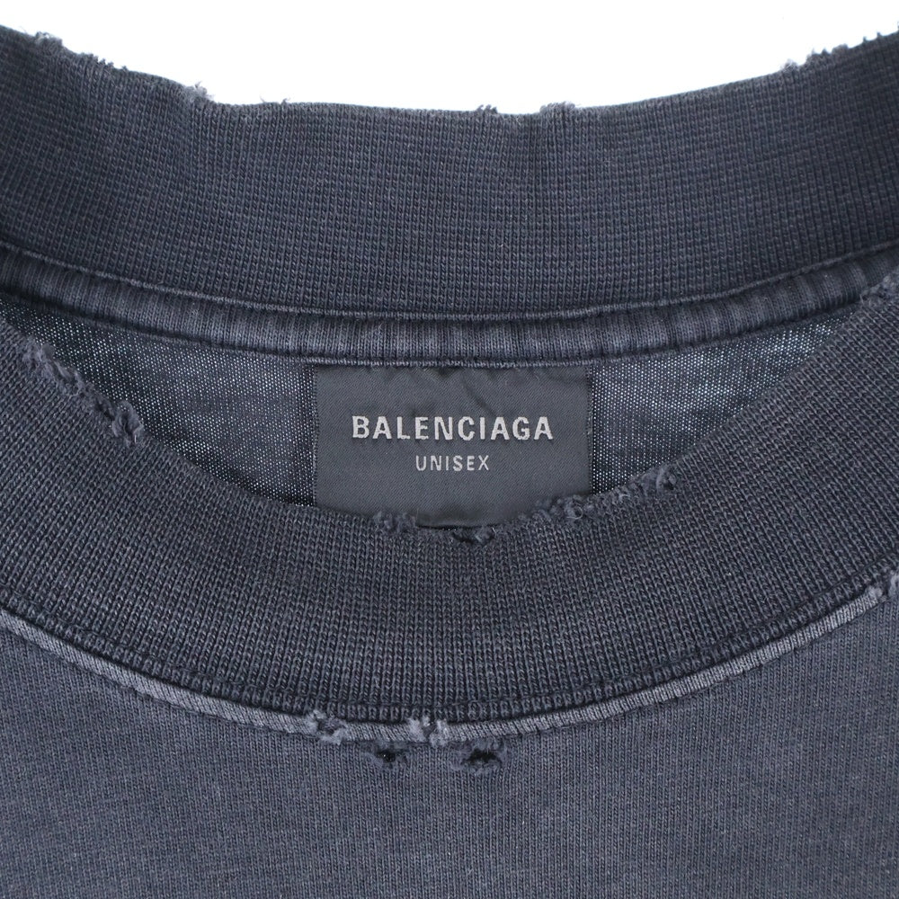 BALENCIAGA(バレンシアガ) 23SS Tape Type T-Shirt テープロゴ ダメージ加工半袖Tシャツ ブラック 739784 TOVA9