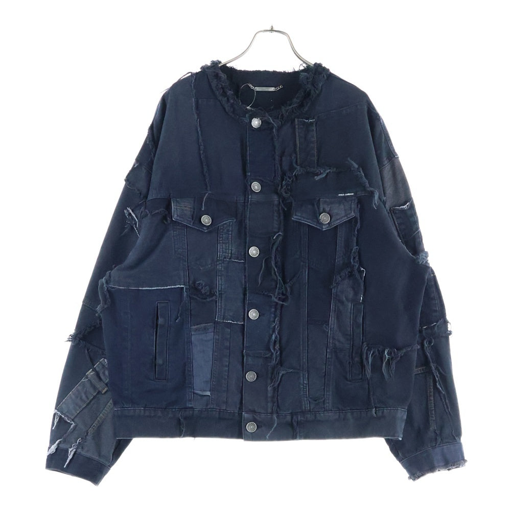 DOLCE & GABBANA(ドルチェアンドガッバーナ) ダメージ加工 パッチワーク 再構築デニムジャケット ブラック
