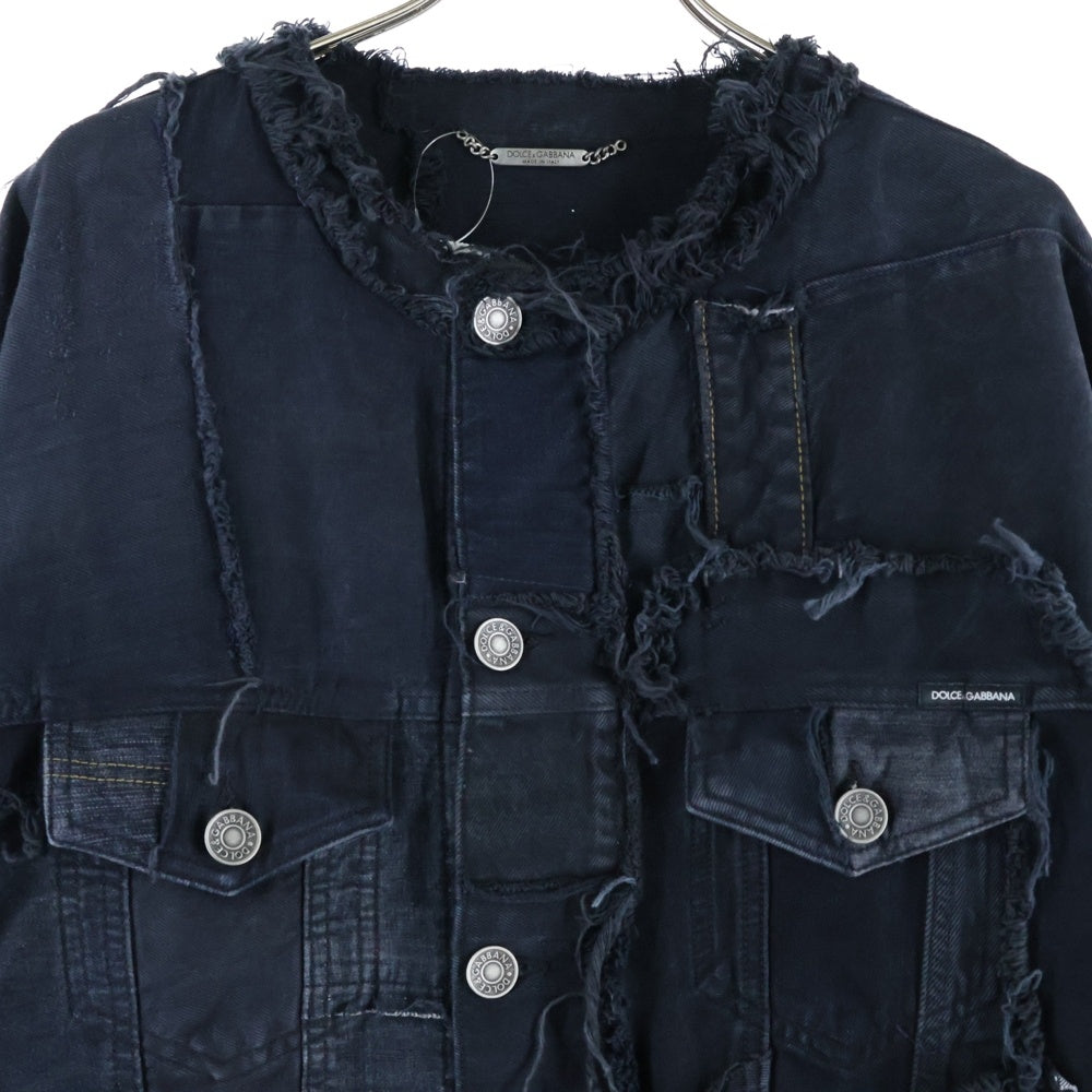 DOLCE & GABBANA(ドルチェアンドガッバーナ) ダメージ加工 パッチワーク 再構築デニムジャケット ブラック