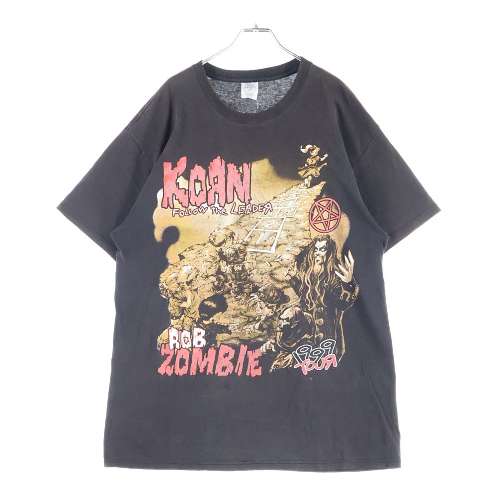 VINTAGE(ヴィンテージ) 00's KORN ROB ZOMBIE 1999 TOUR BOOTLEG コーン ロブゾンビ 1999年ツアー ブート 半袖Tシャツ カットソー ブラック
