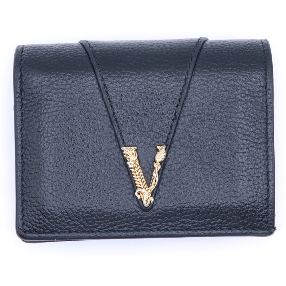 VERSACE(ヴェルサーチ) レザーミニウォレット 二つ折り財布 ブラック/ゴールド