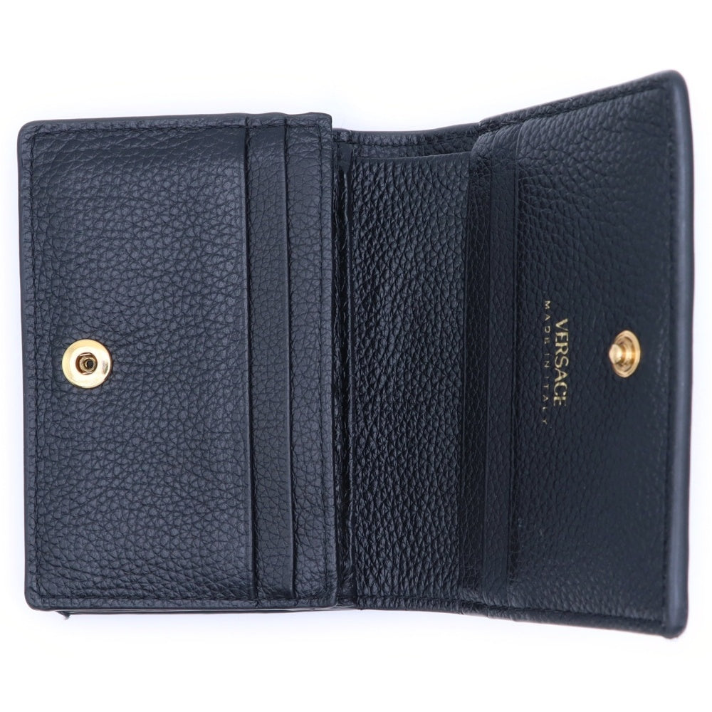 VERSACE(ヴェルサーチ) レザーミニウォレット 二つ折り財布 ブラック/ゴールド