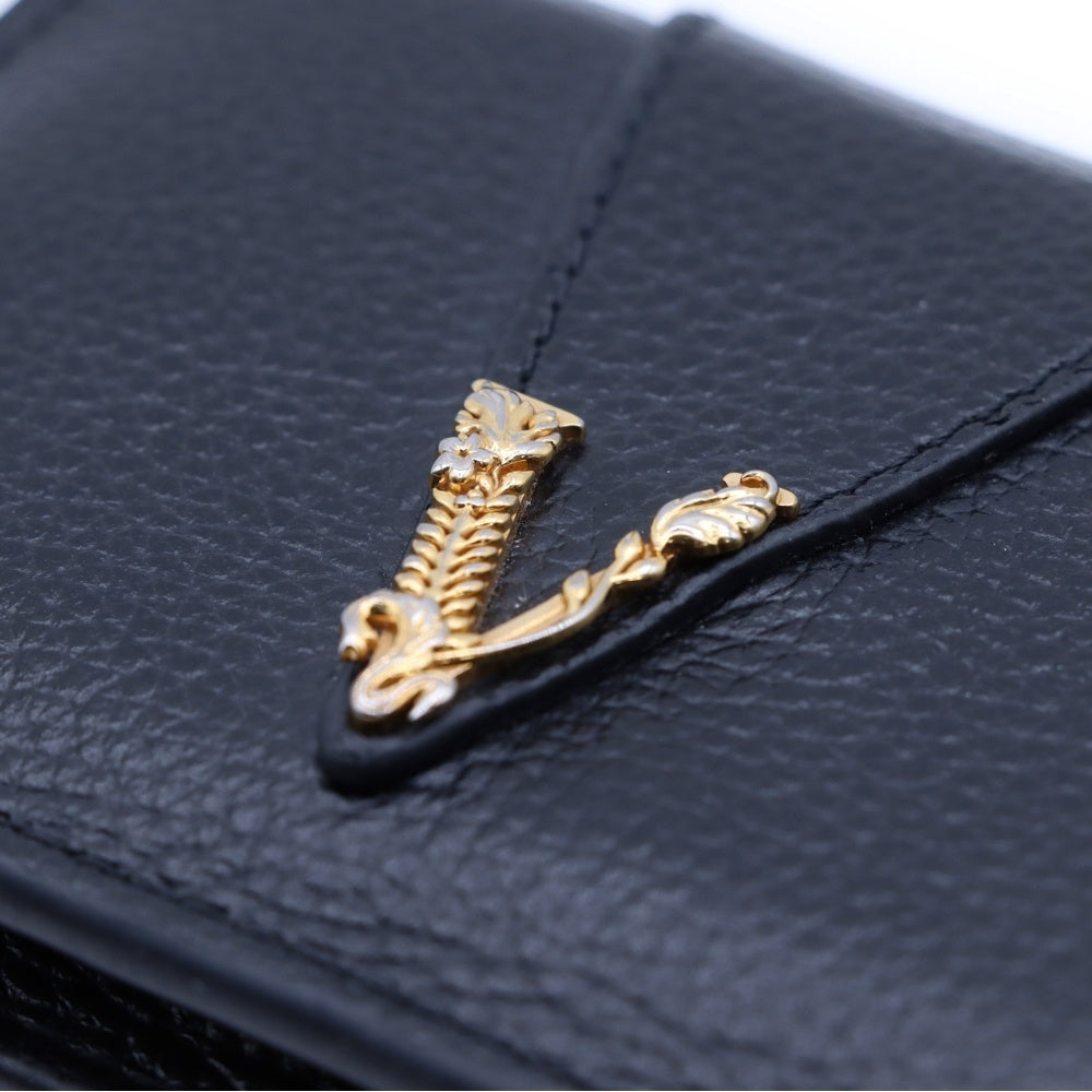VERSACE(ヴェルサーチ) レザーミニウォレット 二つ折り財布 ブラック/ゴールド