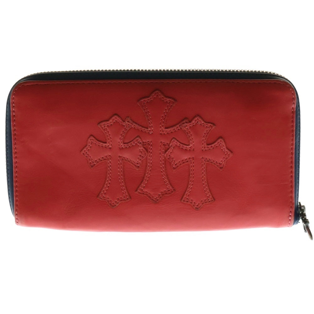CHROME HEARTS(クロムハーツ) REC F ZIP 3クロス ラウンドジップレザーウォレット 財布 レッド/ブルー