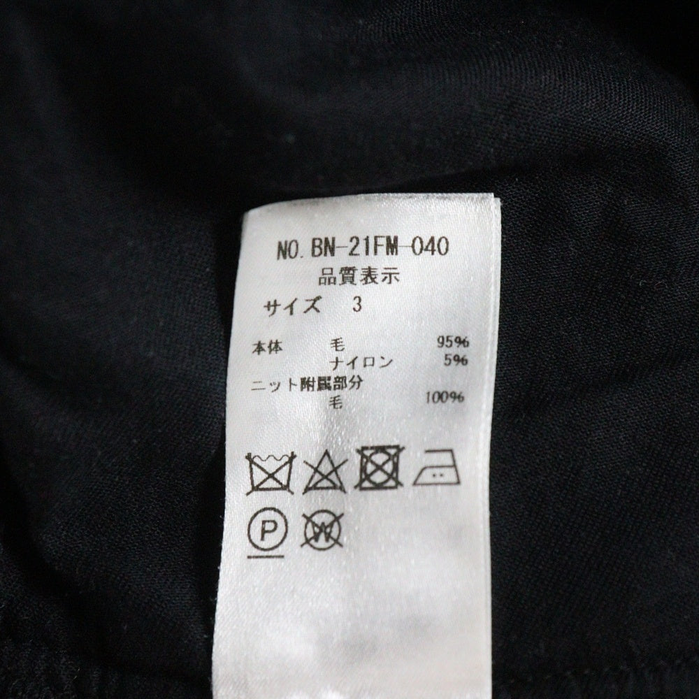 BATONER(バトナ―) W-FACE FLUFFY PANTS Black Wフェイス 圧縮ウールパンツ ブラック BN-21FM-040