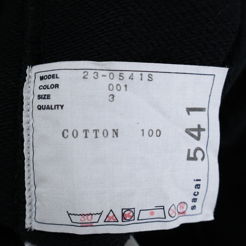 Sacai(サカイ) 23SS Hello sacai フロントプリント プルオーバーパーカー ブラック 23-0541S