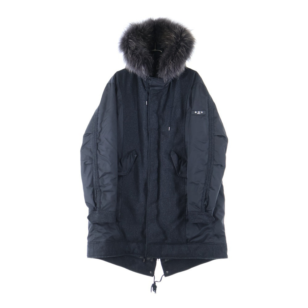 TATRAS(タトラス) 18AW R LINE Rライン ウール切り替えコート ダウンジャケット ラクーンファー フード ブラック MTA19A4580