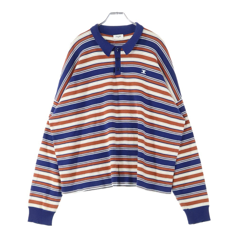 CELINE(セリーヌ) Triomphe Loose Polo トリオンフ ストライプ ルーズポロ ポロシャツ ネイビー/オレンジ/エクリュ RY0BK886Z.FZQ0