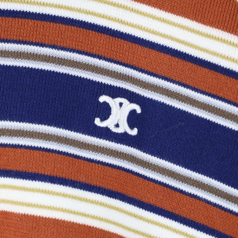 CELINE(セリーヌ) Triomphe Loose Polo トリオンフ ストライプ ルーズポロ ポロシャツ ネイビー/オレンジ/エクリュ RY0BK886Z.FZQ0