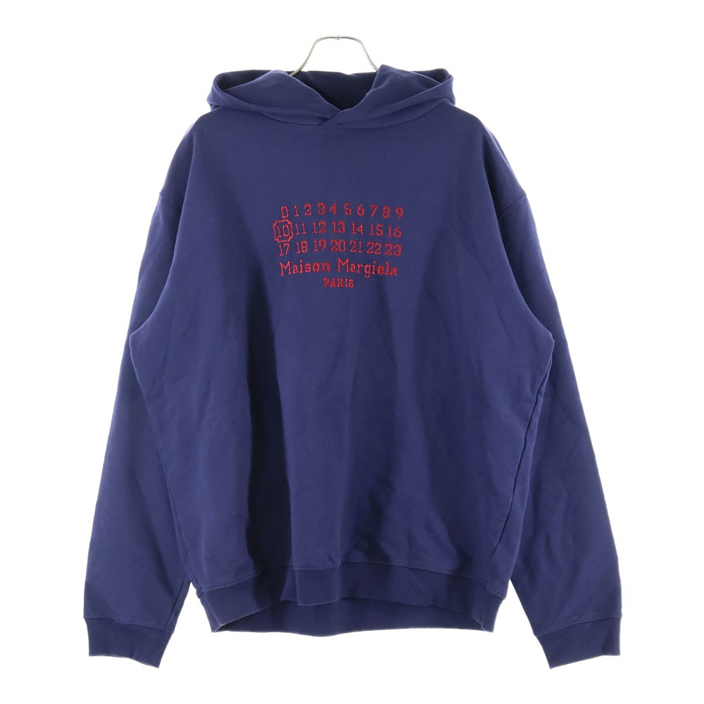 Maison Margiela 10(メゾン マルジェラ) 21SS フロント刺繍ロゴ スウェットプルオーバーパーカー ネイビー/レッド S50GU0163